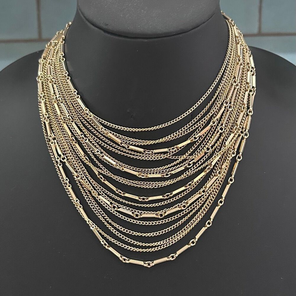 Vintage Kramer Of New York Layered Bib Necklace Women's Gold-tone Multi-strand